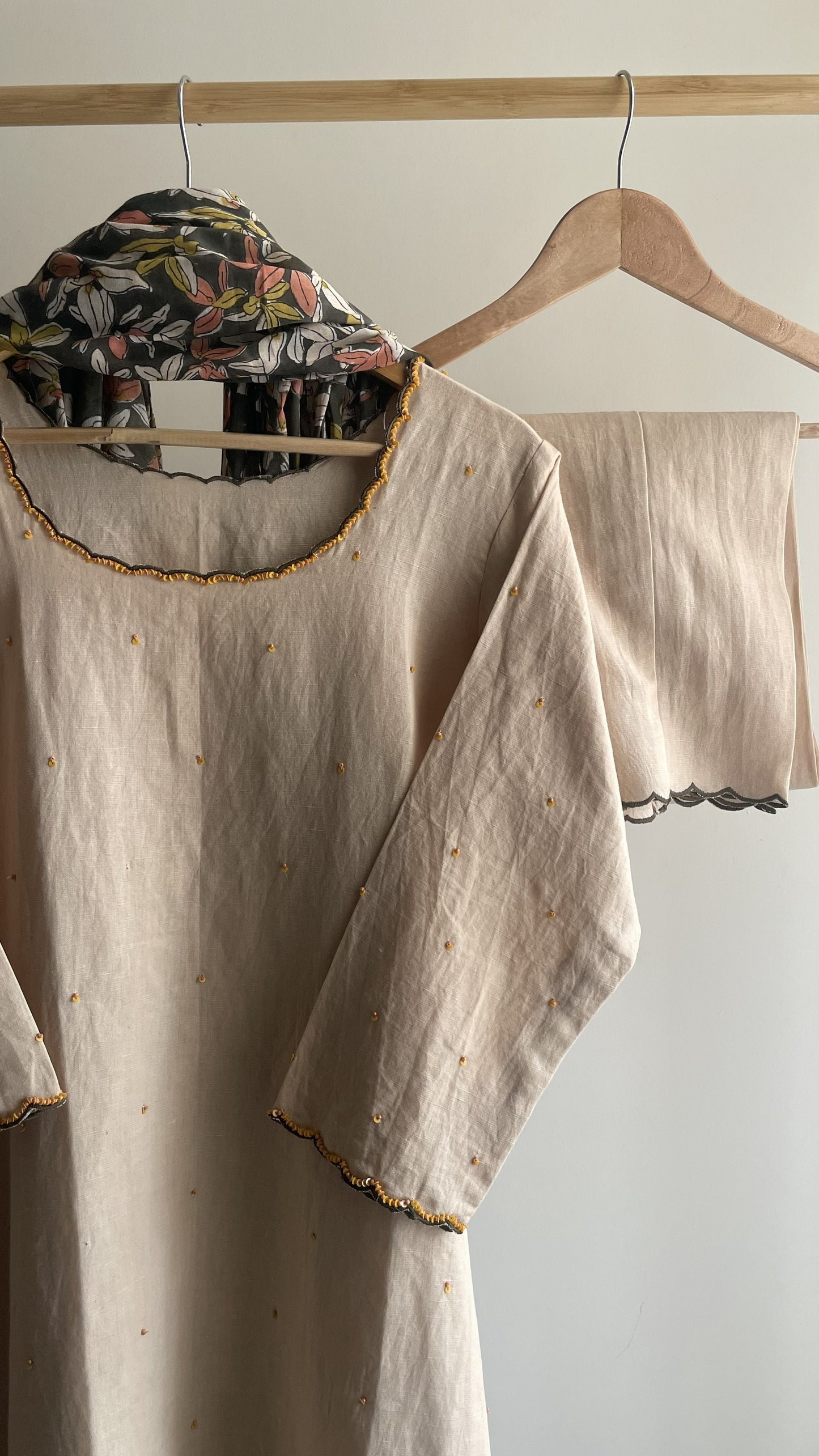 Off-White & Olive Scallop Suit Set