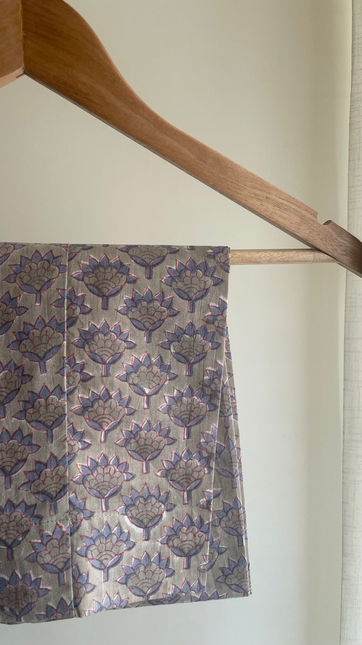 Blue Linen Kurta Set with Hand-Block Printed Pants