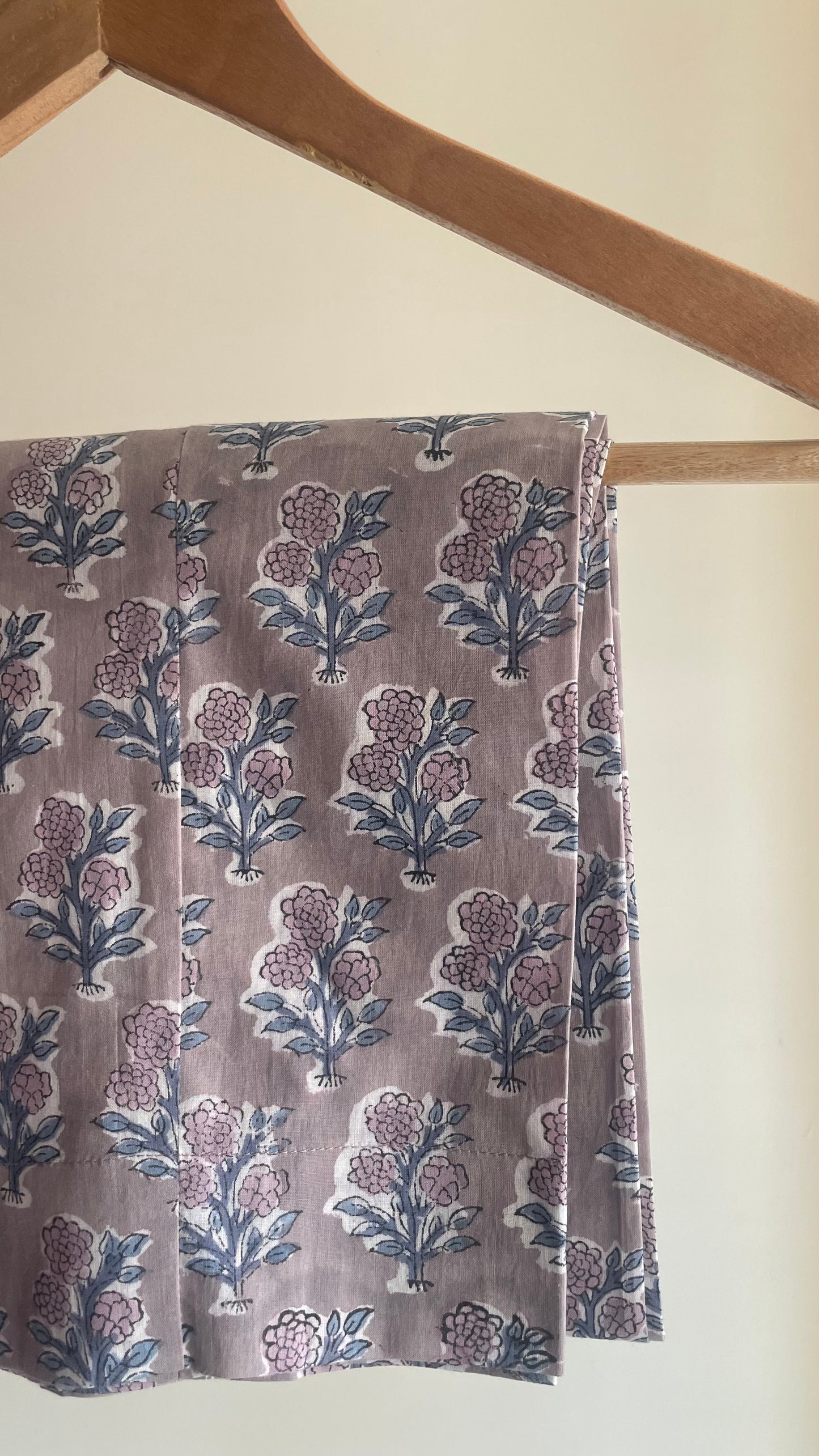 Mauve Linen Kurta With Hand-block Printed Pants