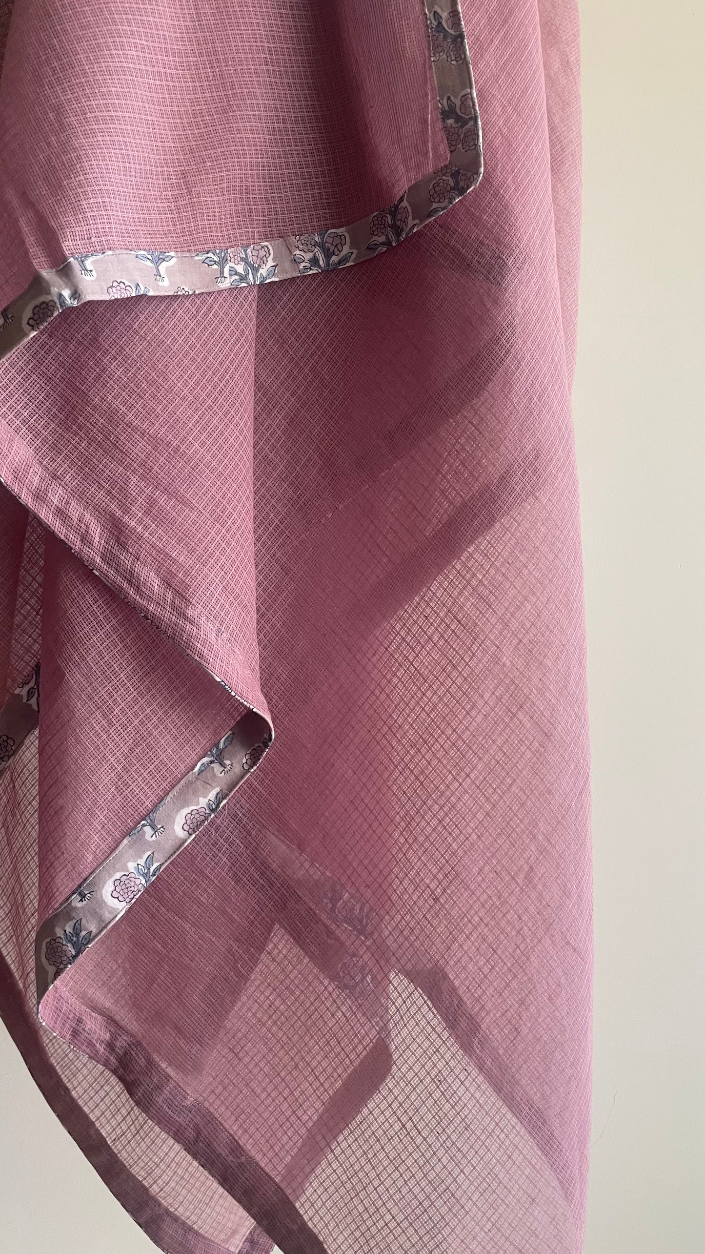 Mauve Linen Kurta With Hand-block Printed Pants