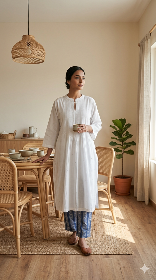 White Mul Mukaish Set