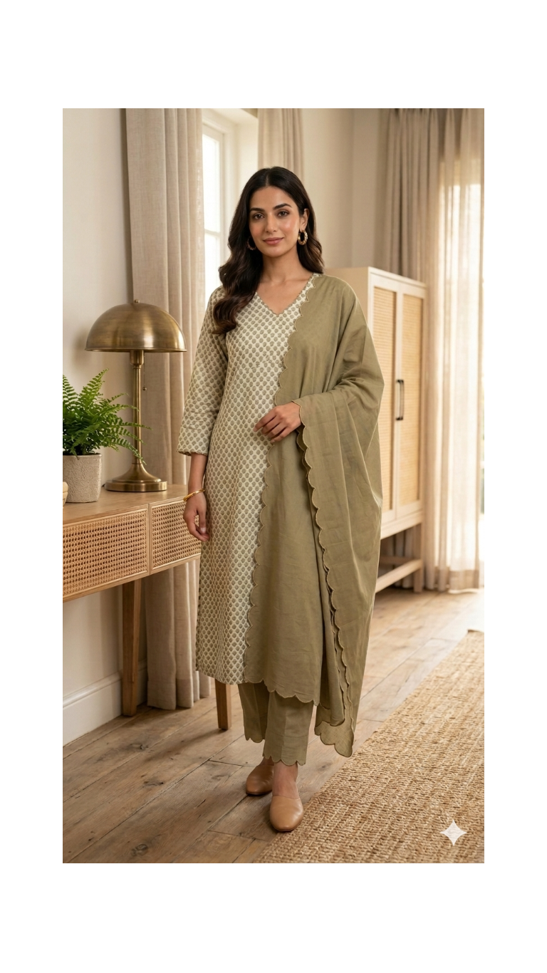 Brown Handblock Printed Chanderi