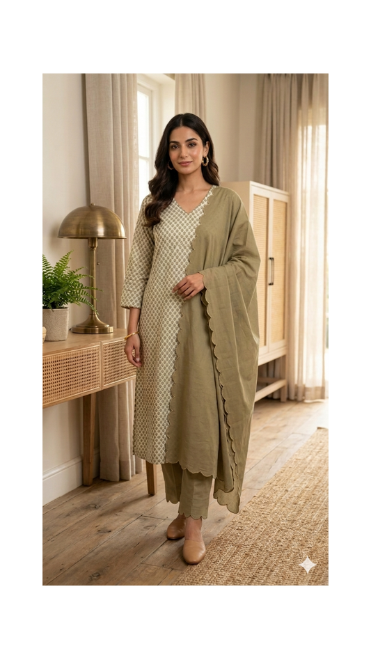 Brown Handblock Printed Chanderi