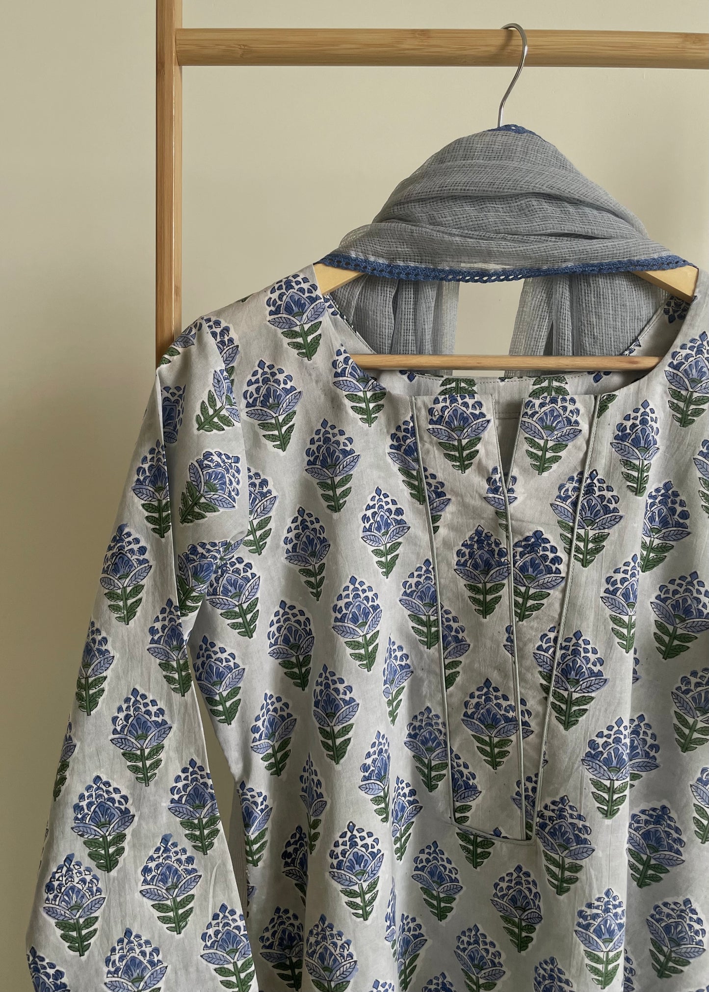 Dusty blue Handblock Printed Suit Set