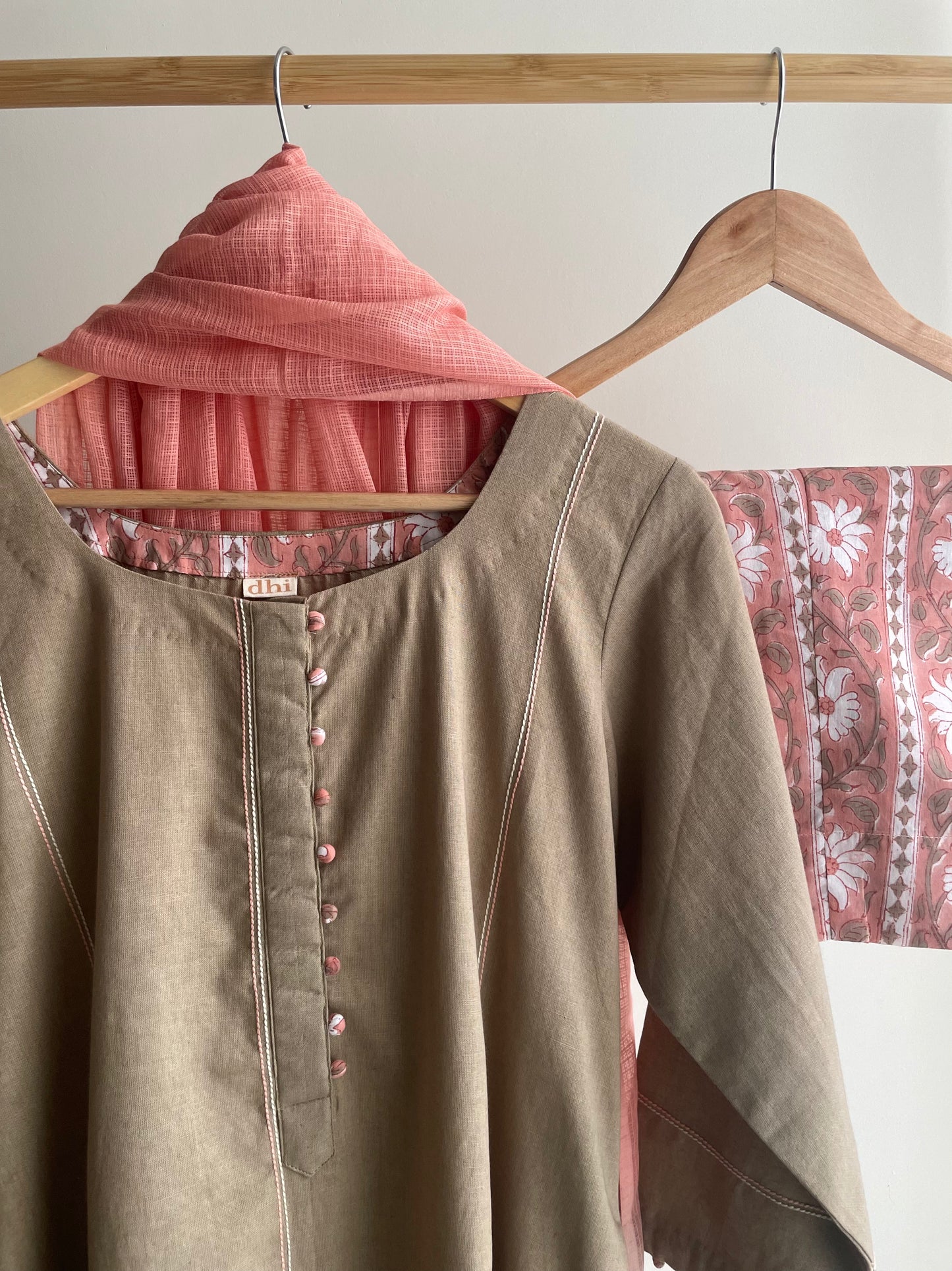 Clay Cotton Embroidered suit with Intricate Thread Work