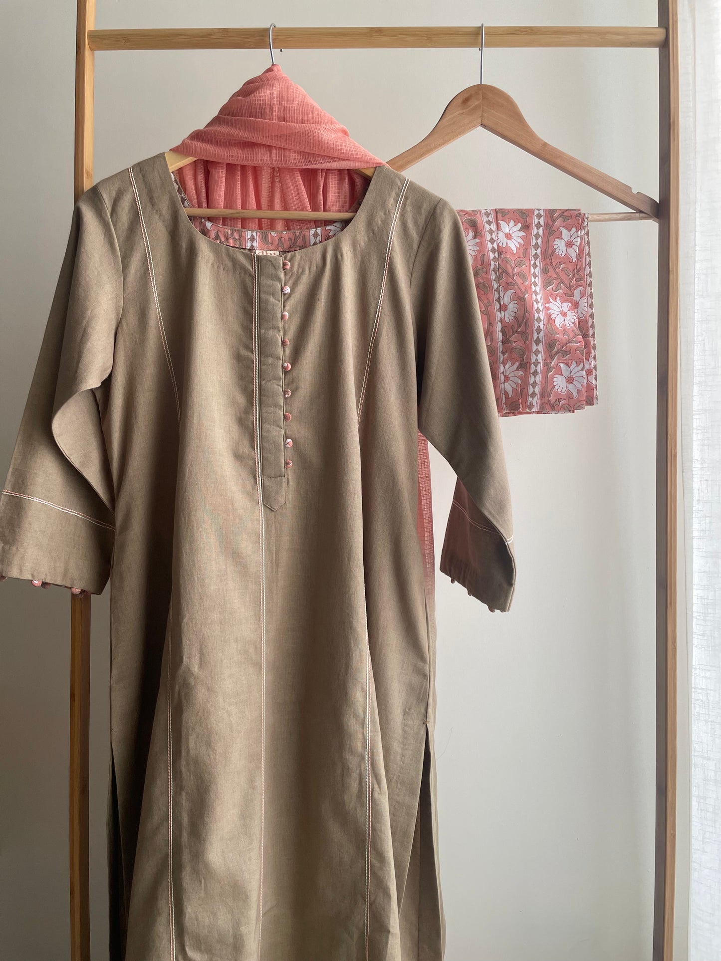 Clay Cotton Embroidered suit with Intricate Thread Work