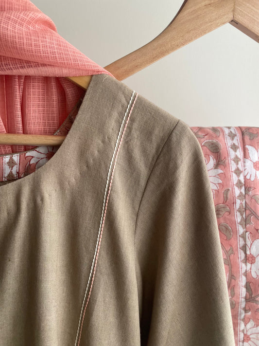 Clay Cotton Embroidered suit with Intricate Thread Work