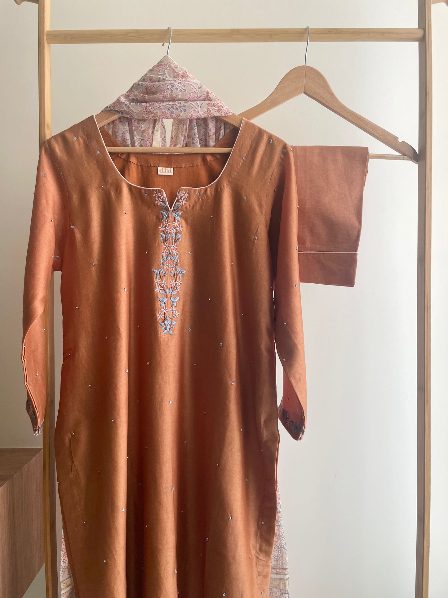 Copper Color suit with Floral Thread Embroidery