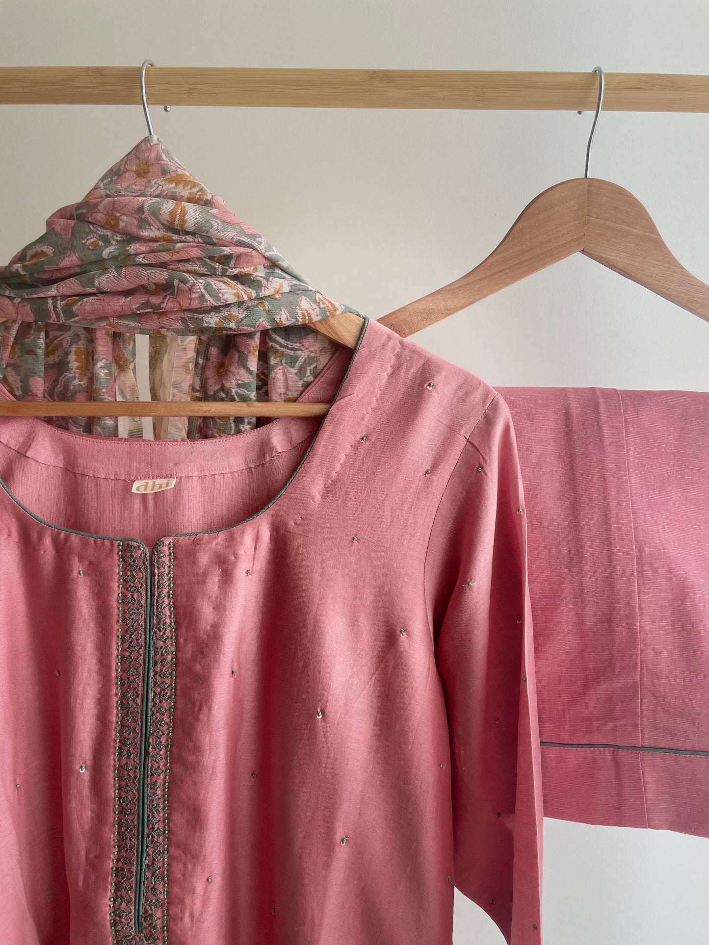 Pink suit with floral thread embroidery