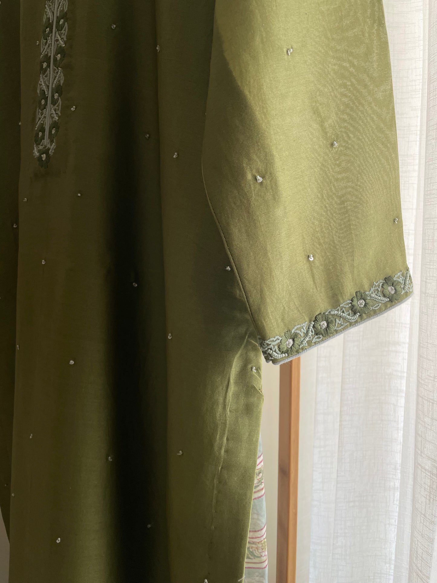 Green suit  with floral thread embroidery