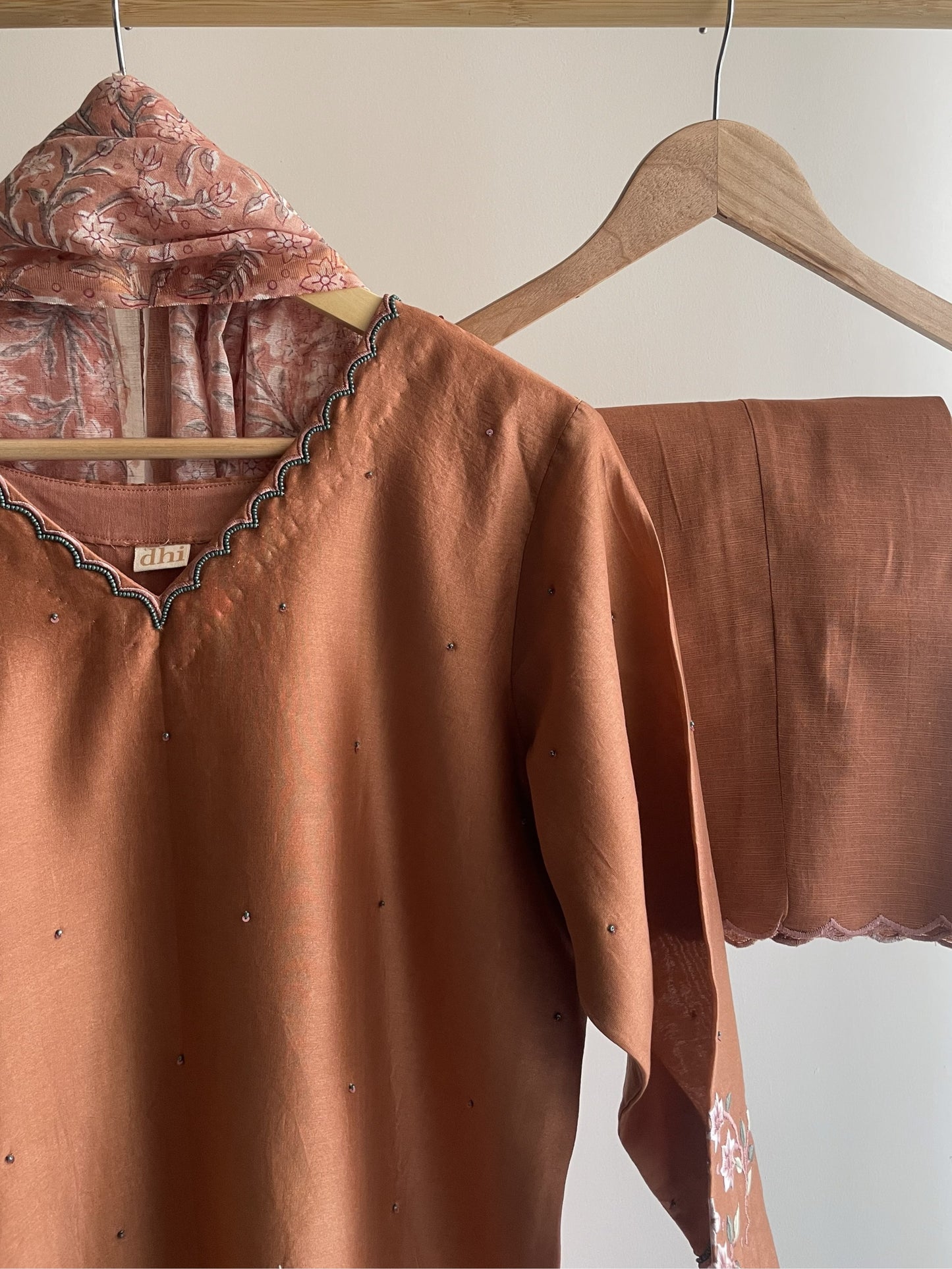 Terracotta Chanderi Suit set with Handblock printed dupatta