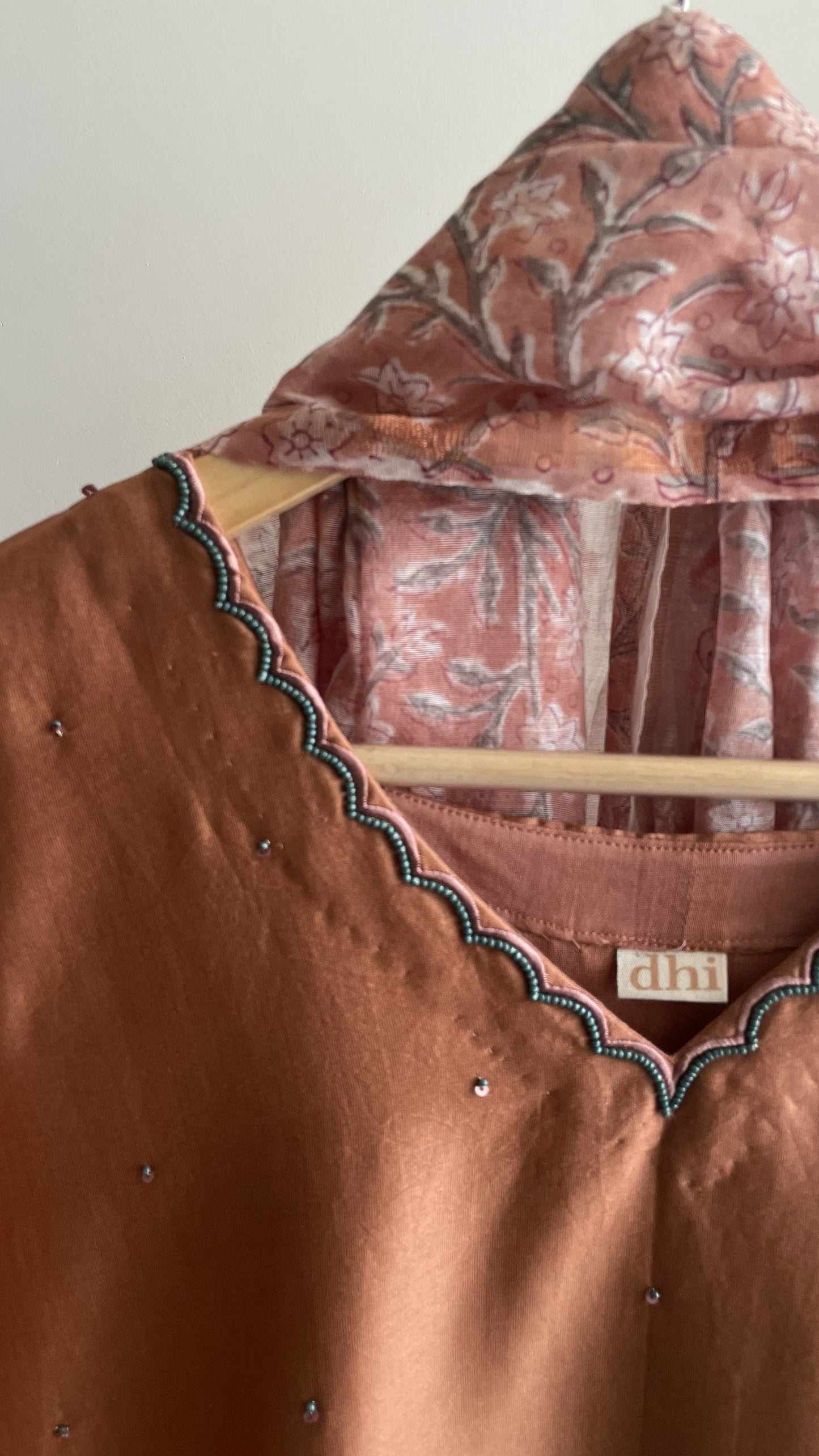 Terracotta Chanderi Suit set with Handblock printed dupatta
