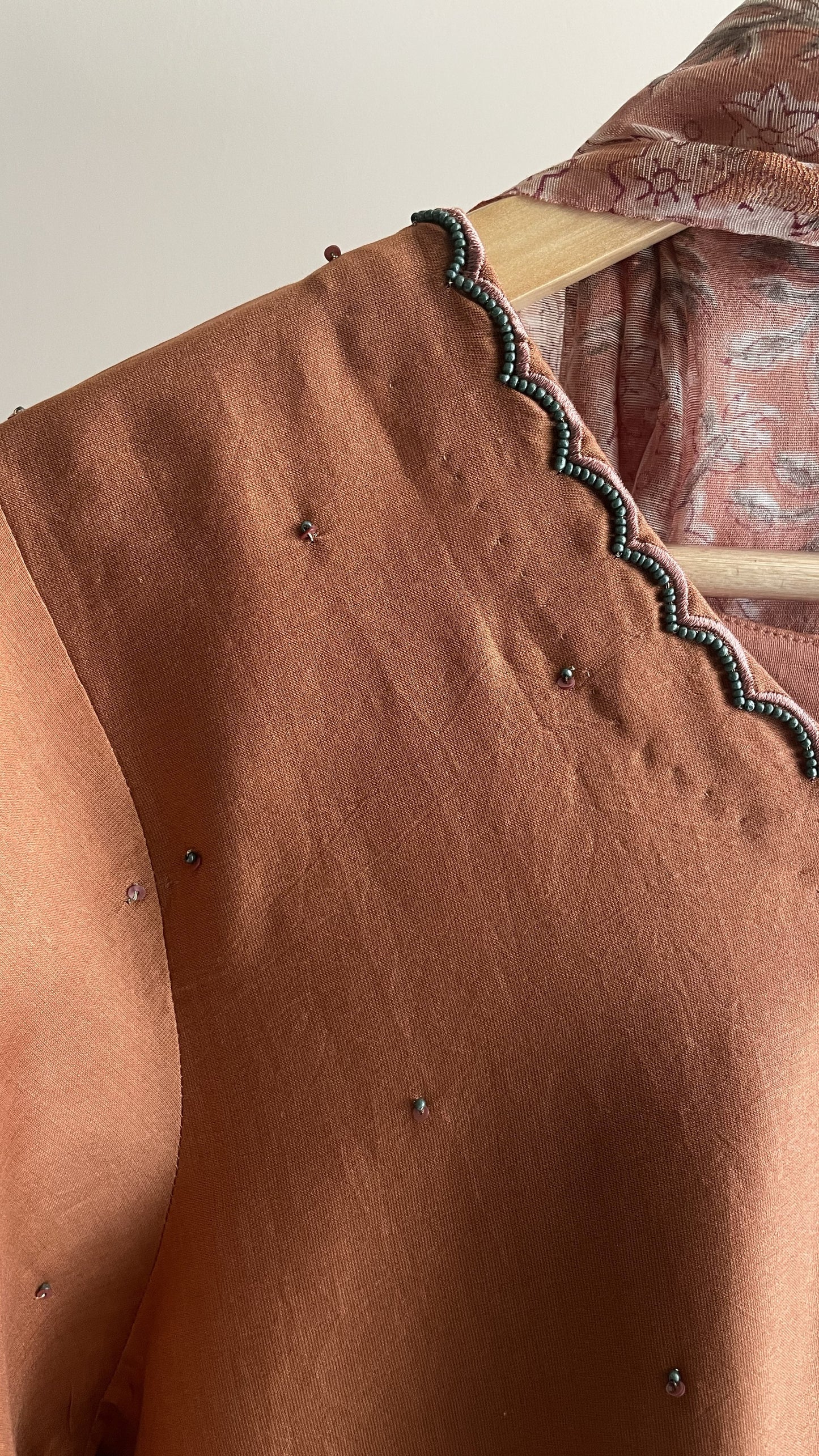 Terracotta Chanderi Suit set with Handblock printed dupatta