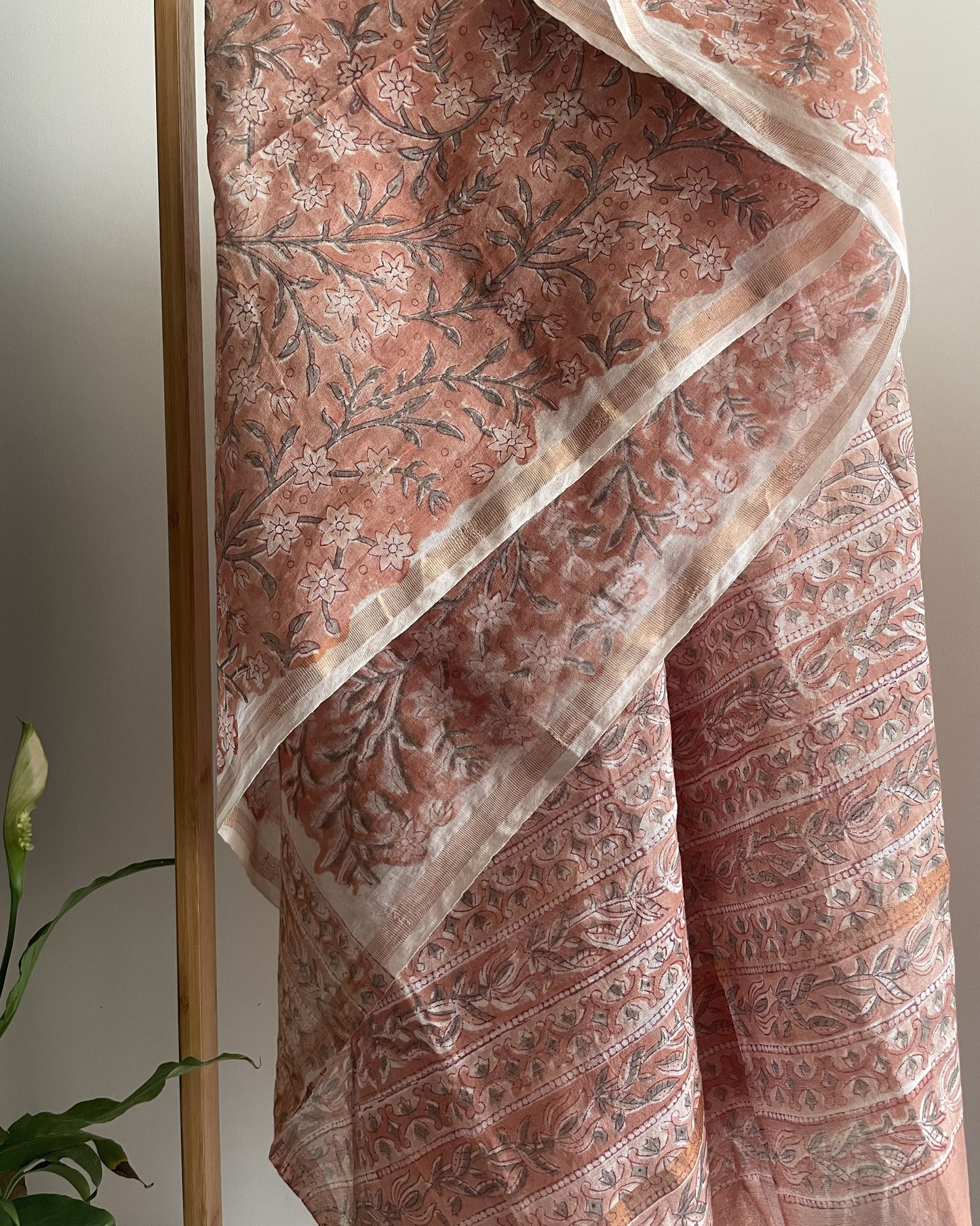 Terracotta Chanderi Suit set with Handblock printed dupatta