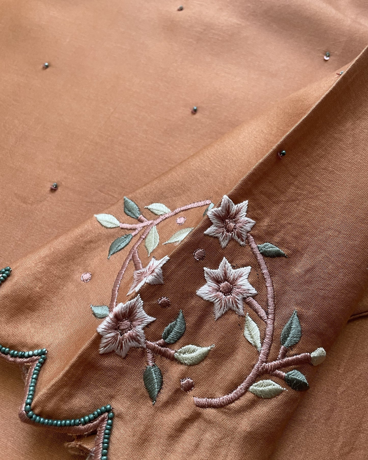 Terracotta Chanderi Suit set with Handblock printed dupatta