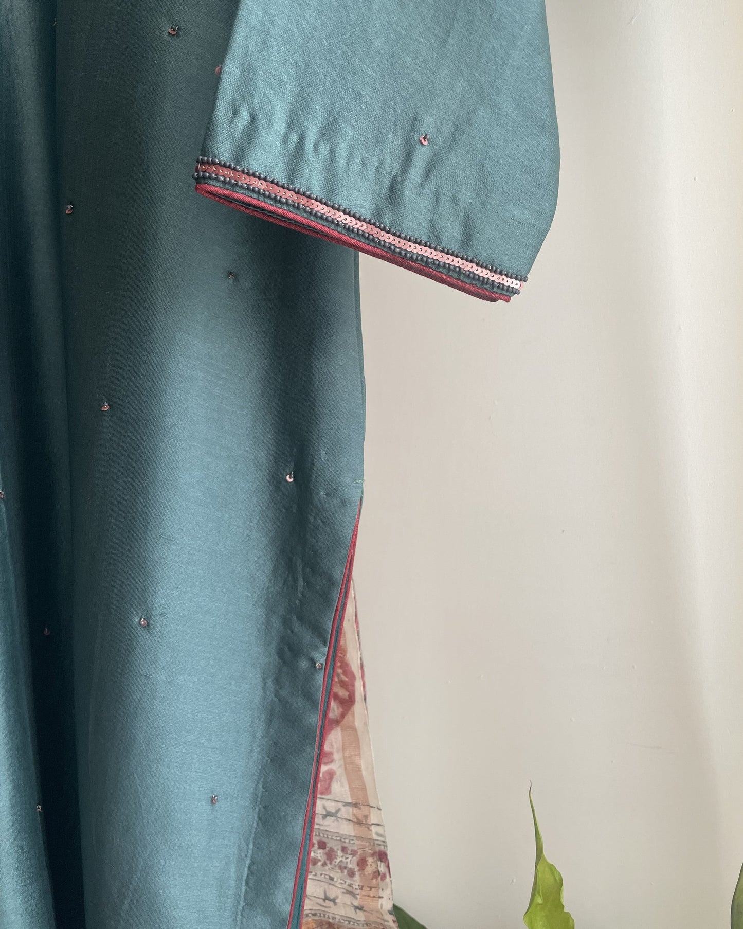Teal Handblock Printed Chanderi Suit Set
