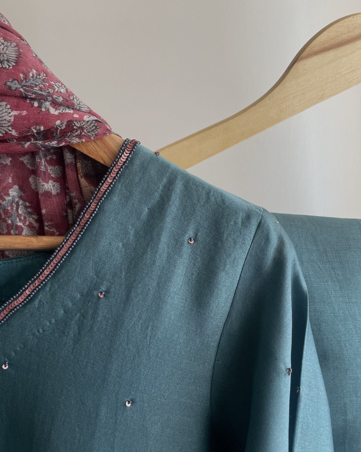 Teal Handblock Printed Chanderi Suit Set