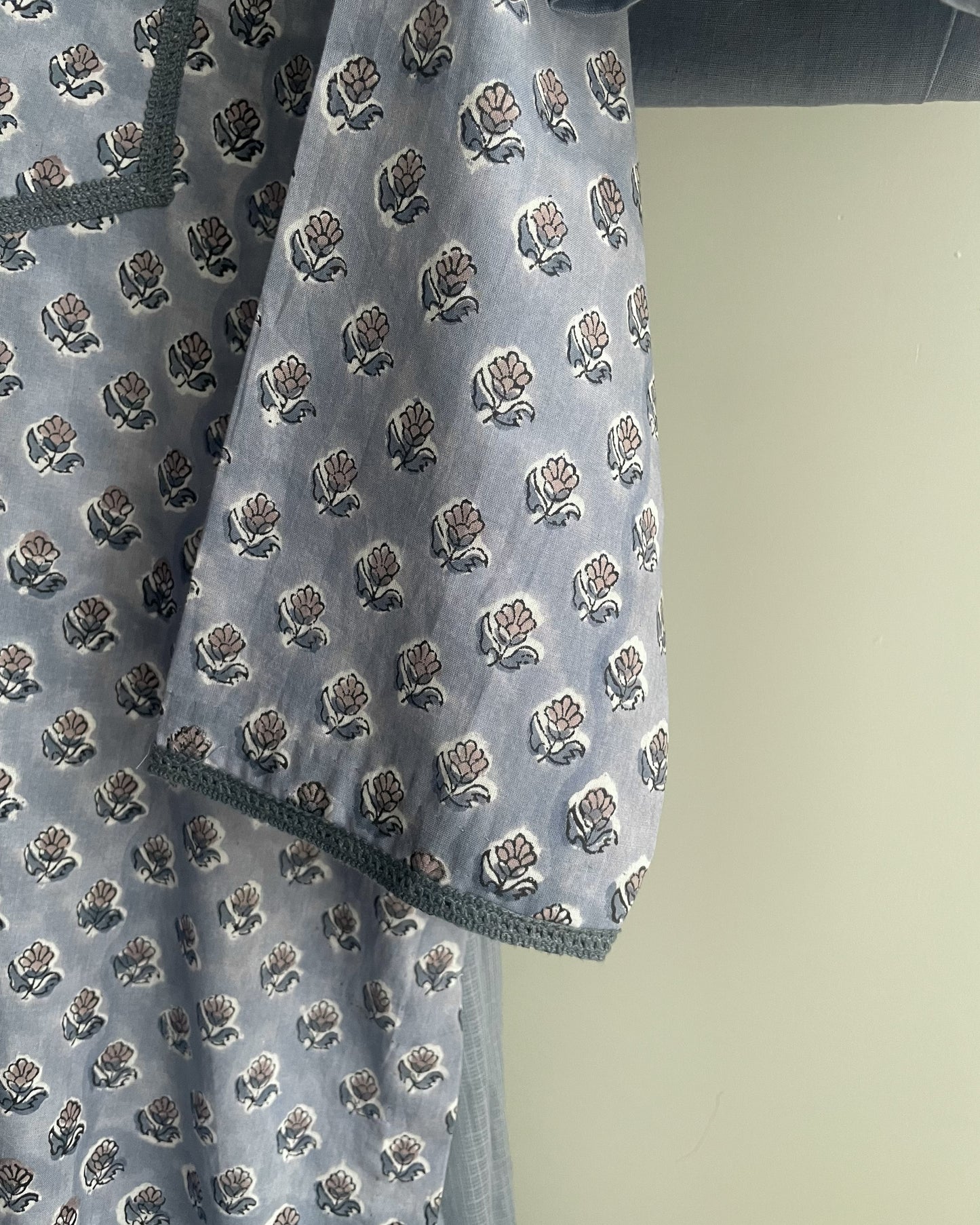 Dusty Blue Cotton Suit with Crochet Lace and Loop Buttons