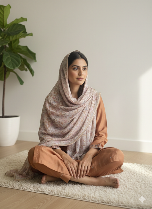 Copper Color suit with Floral Thread Embroidery