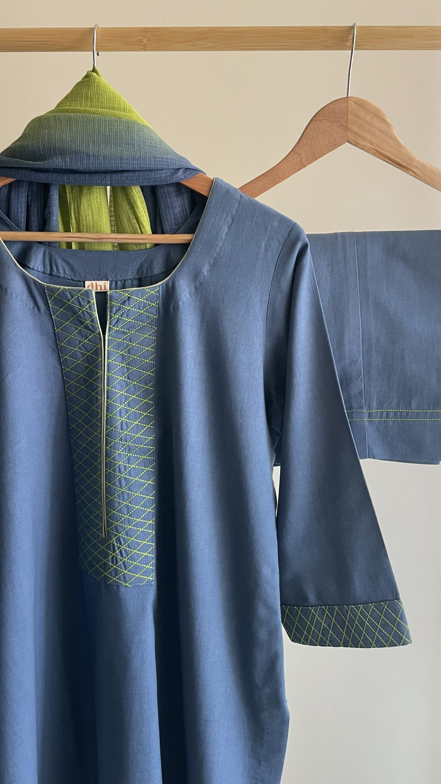 Blue & Lime Thread Embroidery Suit Set