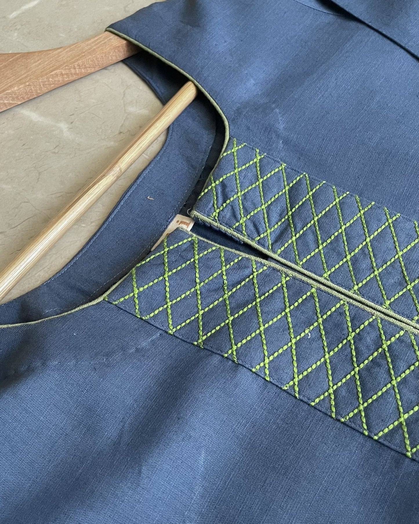 Blue & Lime Thread Embroidery Suit Set