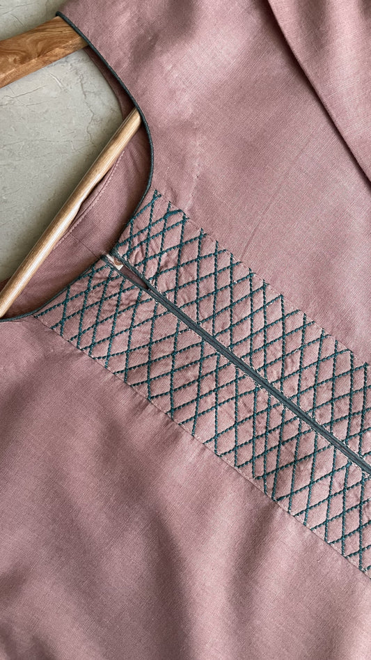 Rose pink & Teal Thread Embroidery Suit Set