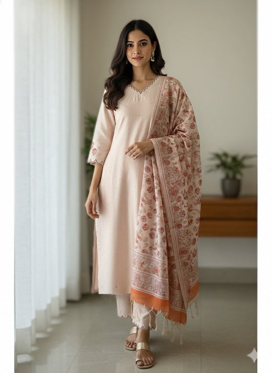 Marble Chanderi Set with Handblock Printed Dupatta