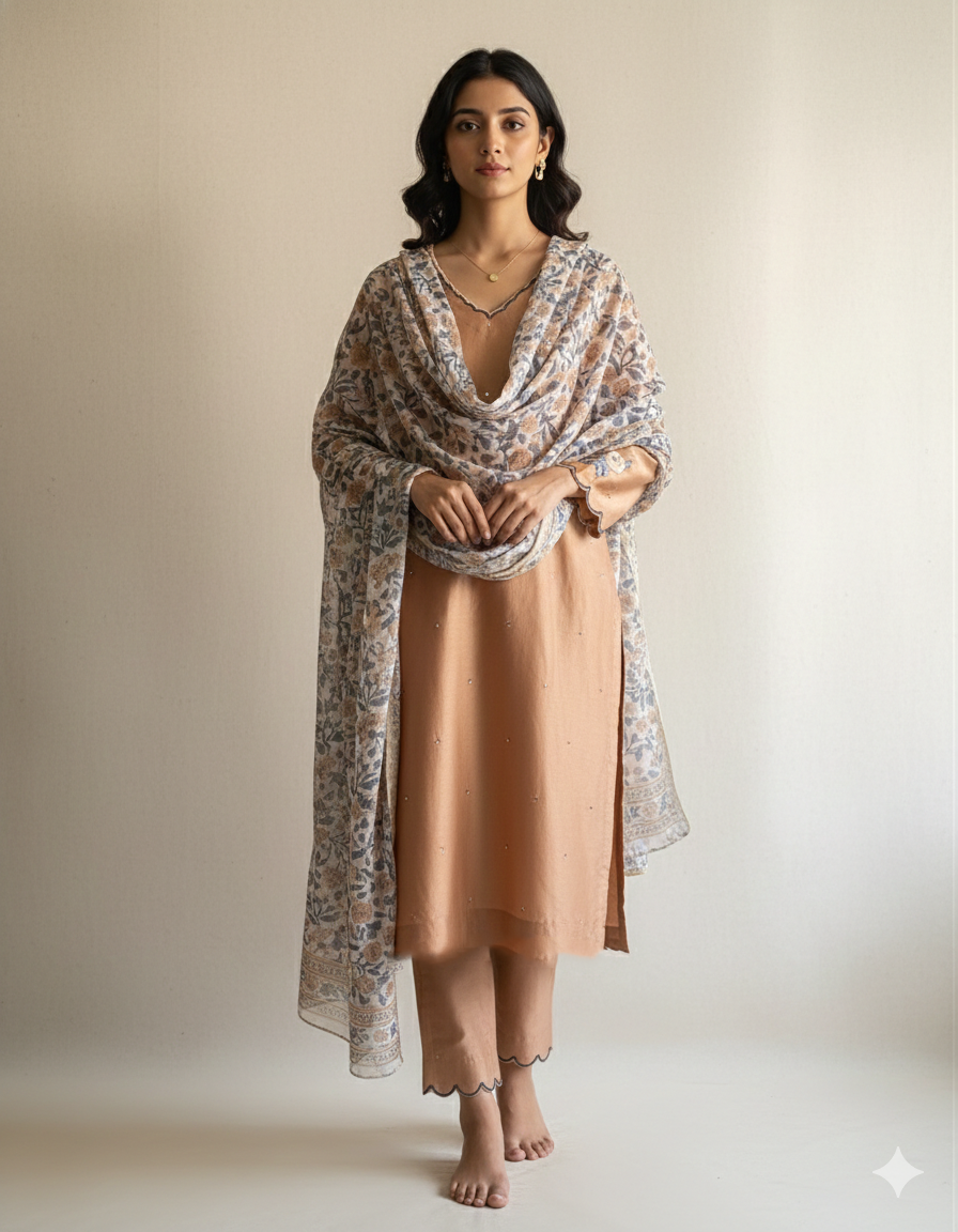 Desert petal Floral Embroidery Suit Set