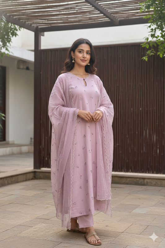 Lavender Grace Kurta Set with Scalloped Dupatta