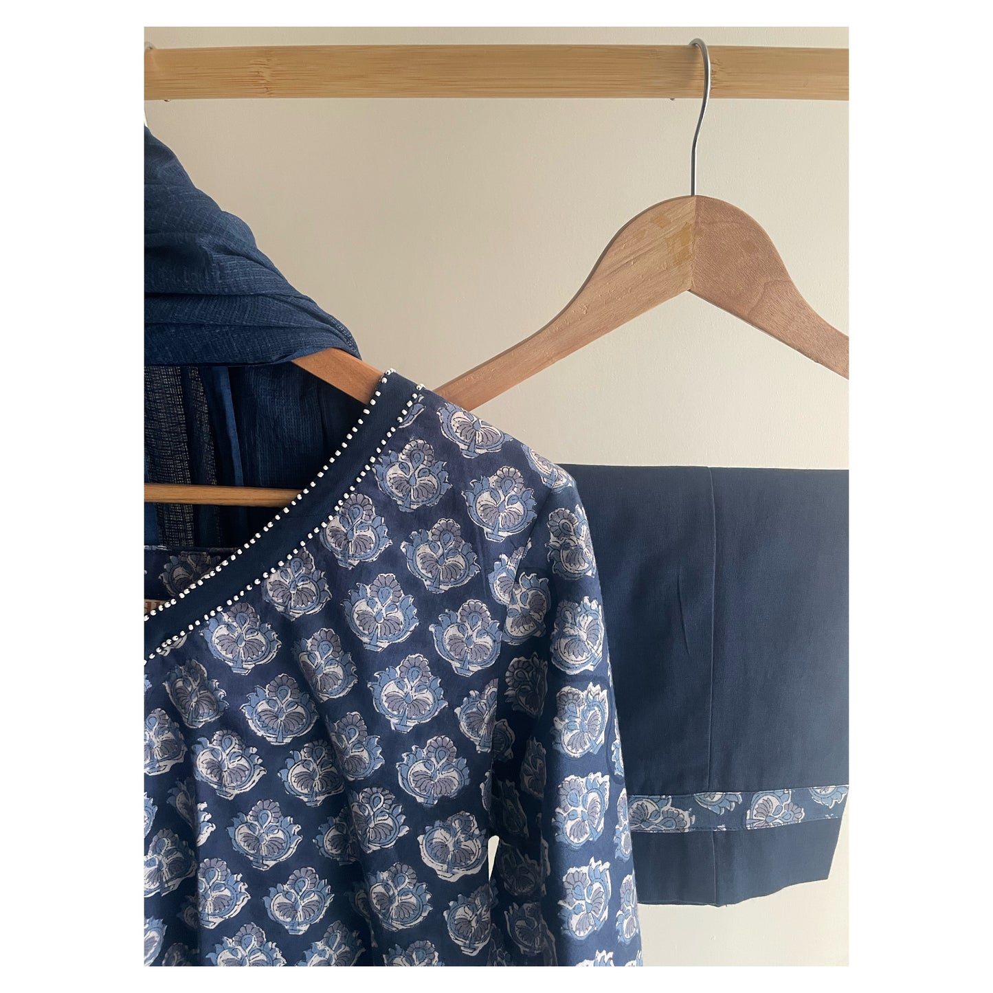 Navy Handblock Printed Cotton suit set