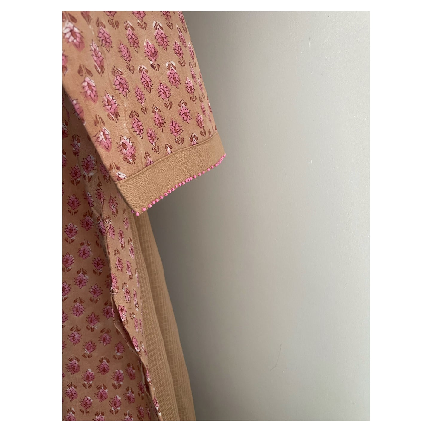 Beige Handblock Printed Suit Set
